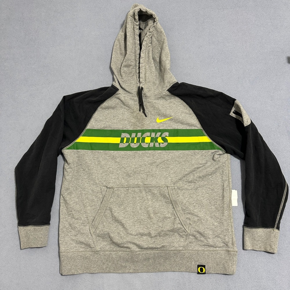 Nike Oregon Ducks Hoodie Pullover Raglan Sleeve Sweatshirt Gray Mens Size L/XL